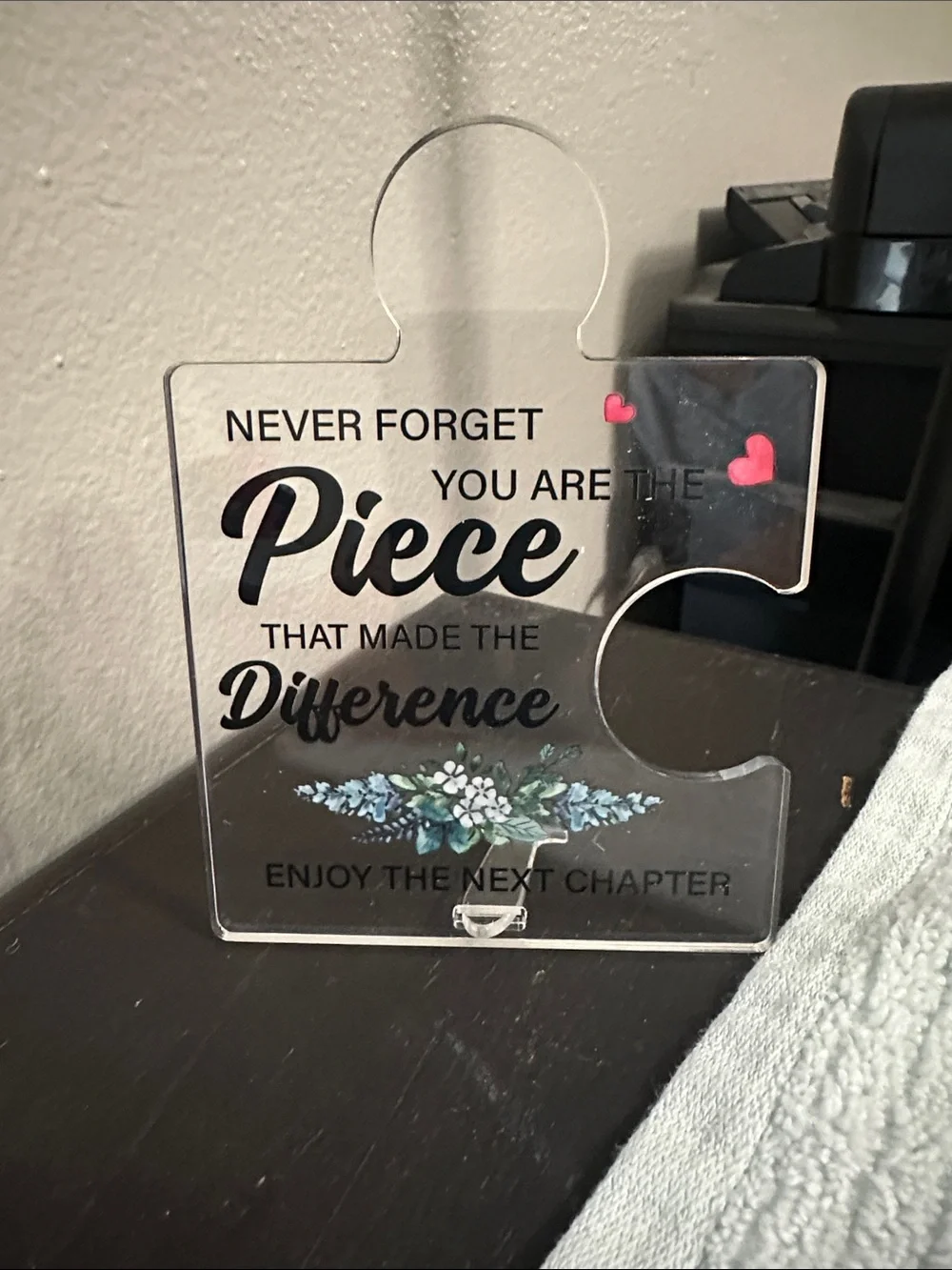 Clear Acrylic 'You Are the Piece' Decor - Blue & Pink NWT